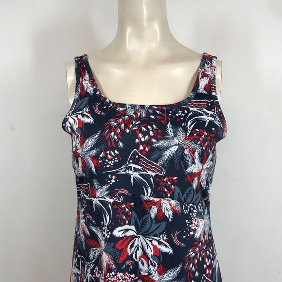 COLUMBIA PFG - WOMEN'S MEDIUM - RED & BLUE SLEEVELESS FLORAL SUMMER DRESS - Picture 2 of 9